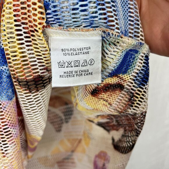 Dor Dor Couture Mesh All Over Tropical Top Womens L Floral Beach Vacation Anthro - Picture 7 of 9